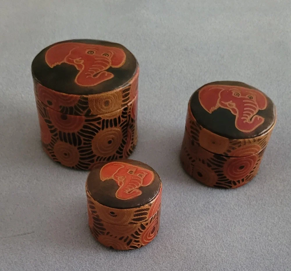Hand Painted Genuine Leather Elephant Nesting Boxes Made in India – Set of 3